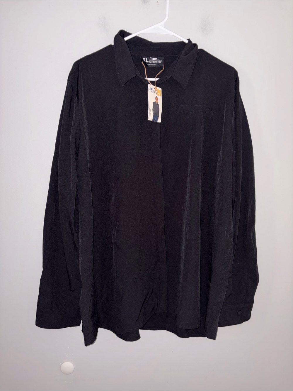 Crane Travel Shirt Black Long Sleeve Collared NWT XL Women’s